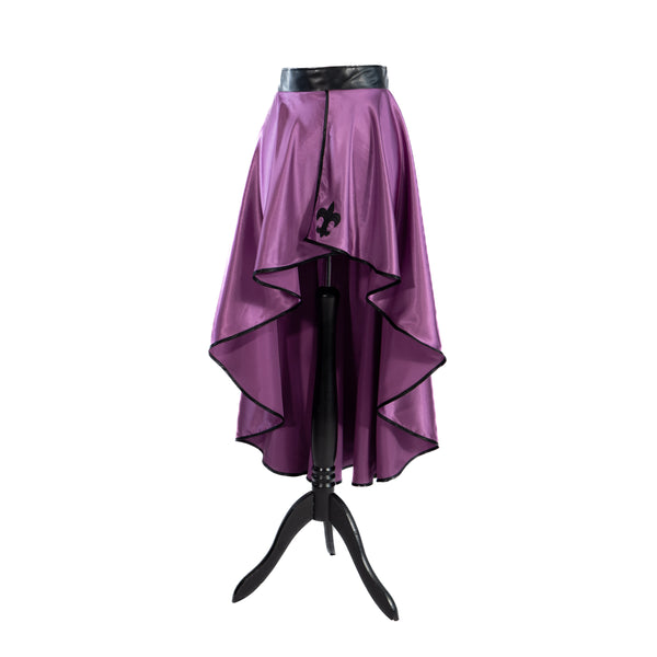 SiaLinda: Rock Viola II, violett, Satin, Lilien Applikation, asymmetrisch, geschlitzt