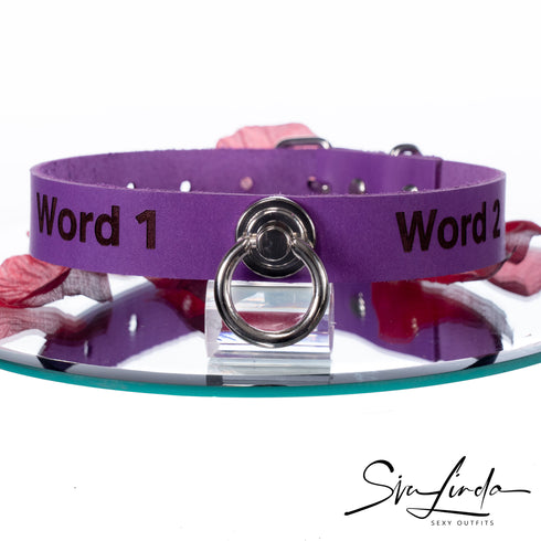 YOU  Personalisiertes Halsband mit O-Ring und Wunschtext, individuell erstellt. Verschiedene Farben, italienisches Premium Vacchetta Leder