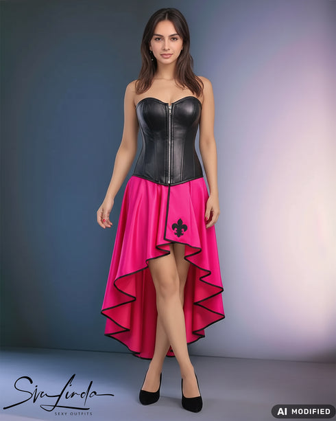 SiaLinda: Skirt Aurelia, gold yellow metallic, satin, lilies application, asymmetric, slitted