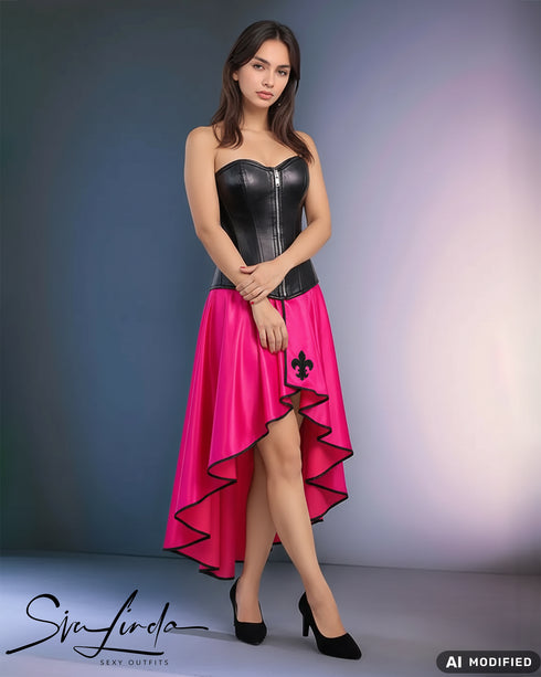 SiaLinda: Skirt Aurelia, gold yellow metallic, satin, lilies application, asymmetric, slitted
