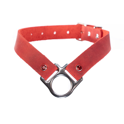 SiaLinda: Halsband Trigon RossO Rot Leder, mit einzigartigem O- Ring Element