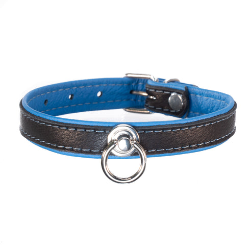 SiaLinda: Lederhalsband blau-schwarz mit O-Ring, Elchleder, 2 cm, zwei Längen