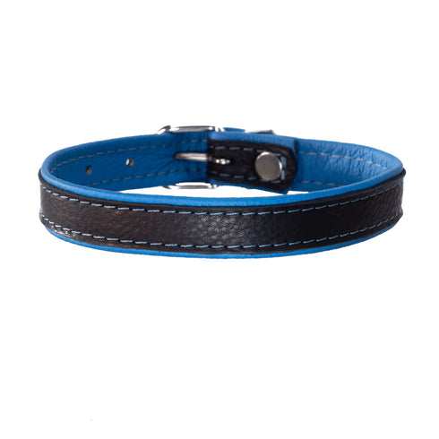 SiaLinda: Lederhalsband blau-schwarz mit O-Ring, Elchleder, 2 cm, zwei Längen