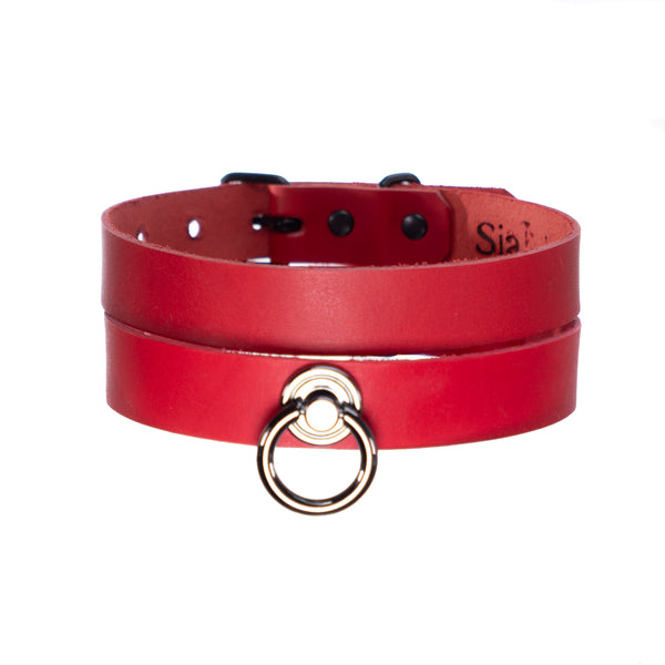 SiaLinda: BDSM Halsband Premium Vacchetta Leder aus Italien hell rot, mit oder ohne Ring, Geschenkverpackung