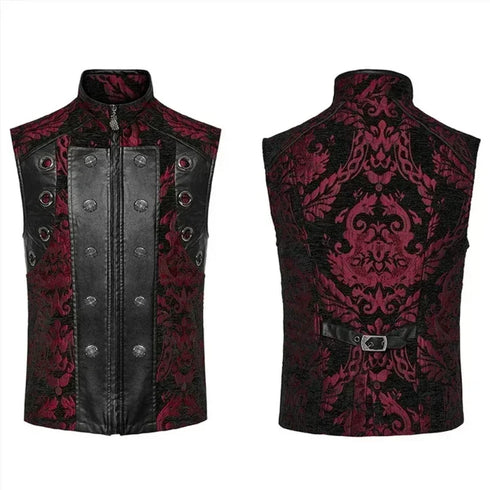 SiaLinda: Gothic Weste Herren schwarz rot Fero, Barock Brokat, ärmellos