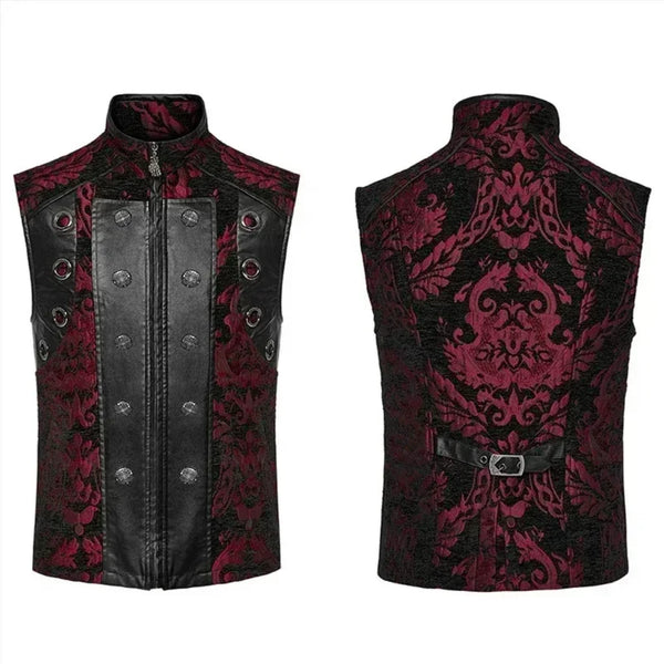 SiaLinda: Gothic Weste Herren schwarz rot Fero, Barock Brokat, ärmellos
