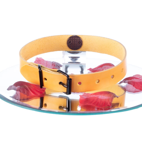 SiaLinda: BDSM Halsband Premium Vacchetta Leder aus Italien honig gelb, mit oder ohne Ring, Geschenkverpackung - SiaLinda.com