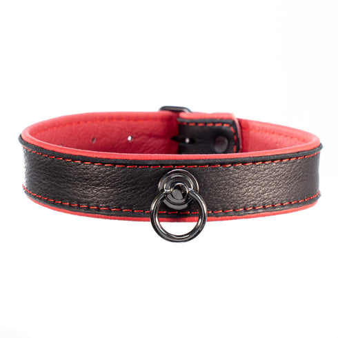 SiaLinda: Breites Lederhalsband Elchleder, schwarz-rot, 30 mm, solo oder mit O-Ring - SiaLinda.com
