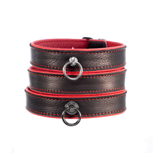SiaLinda: Breites Lederhalsband Elchleder, schwarz-rot, 30 mm, solo oder mit O-Ring - SiaLinda.com