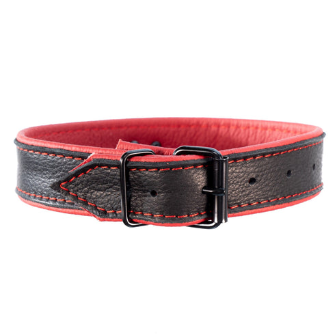 SiaLinda: Breites Lederhalsband Elchleder, schwarz-rot, 30 mm, solo oder mit O-Ring - SiaLinda.com