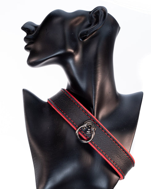 SiaLinda: Breites Lederhalsband Elchleder, schwarz-rot, 30 mm, solo oder mit O-Ring - SiaLinda.com
