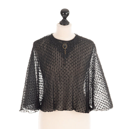 SiaLinda: Cape CapaLinda, schwarz, Plissée Designerstoff, Fransen oder Collier - SiaLinda.com