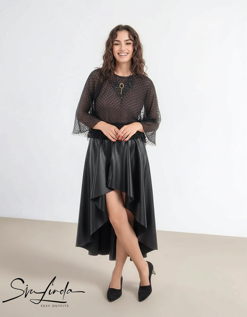 SiaLinda: Cape CapaLinda, schwarz, Plissée Designerstoff, Fransen oder Collier - SiaLinda.com