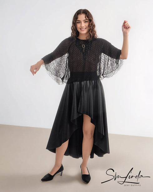 SiaLinda: Cape CapaLinda, schwarz, Plissée Designerstoff, Fransen oder Collier - SiaLinda.com