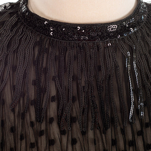 SiaLinda: Cape CapaLinda, schwarz, Plissée Designerstoff, Fransen oder Collier - SiaLinda.com