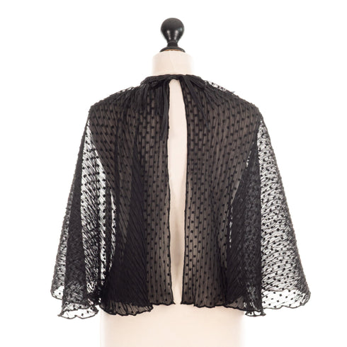 SiaLinda: Cape CapaLinda, schwarz, Plissée Designerstoff, Fransen oder Collier - SiaLinda.com