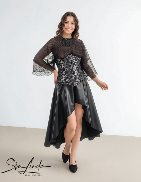 SiaLinda: Cape CapaLinda, schwarz, Plissée Designerstoff, Fransen oder Collier - SiaLinda.com
