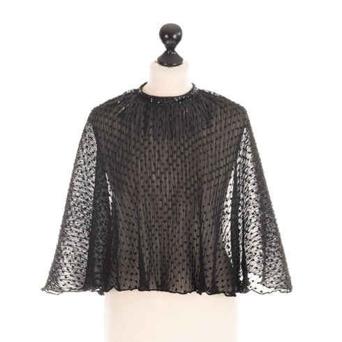 SiaLinda: Cape CapaLinda, schwarz, Plissée Designerstoff, Fransen oder Collier - SiaLinda.com
