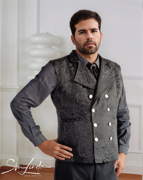 SiaLinda for Men: Weste Einar II, Brokat, schwarz - SiaLinda.com