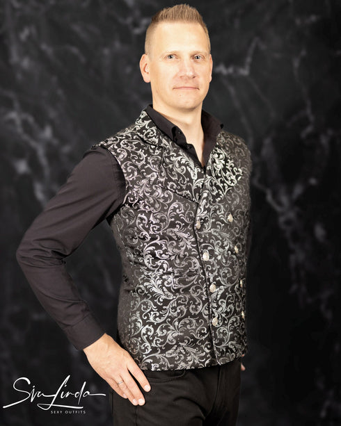 SiaLinda for Men: Weste Einar II, Brokat, silber schwarz - SiaLinda.com