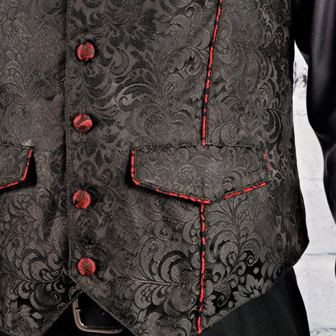 SiaLinda for Men: Weste Steen, Jacquard schwarz mit roten Akzenten - SiaLinda.com