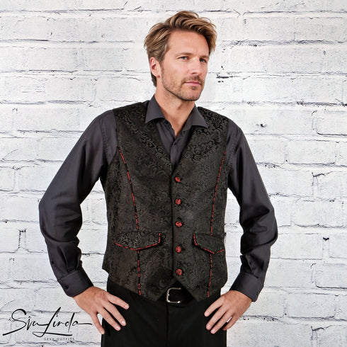 SiaLinda for Men: Weste Steen, Jacquard schwarz mit roten Akzenten - SiaLinda.com