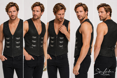 SiaLinda: Gothic Aristokrat Weste Herren Greif, schwarz, Jacquard, Flügel-Applikationen - SiaLinda.com