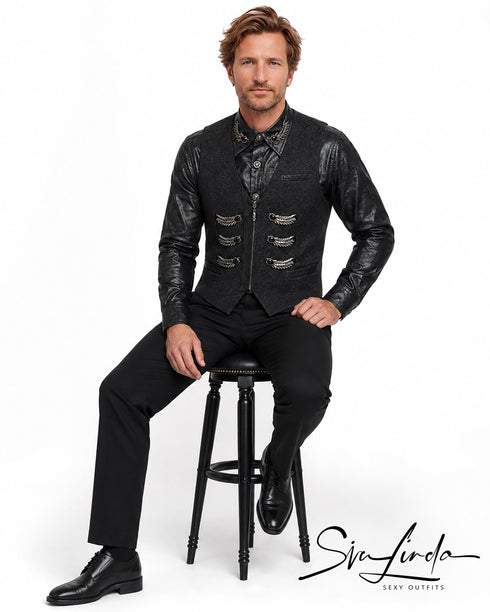 SiaLinda: Gothic Aristokrat Weste Herren Greif, schwarz, Jacquard, Flügel-Applikationen - SiaLinda.com