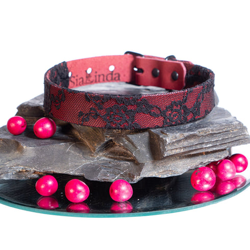 SiaLinda: Gothic Halloween Halsband Vacchetta Leder rot mit Spitze, mit oder ohne Ring, Geschenkverpackung - SiaLinda.com