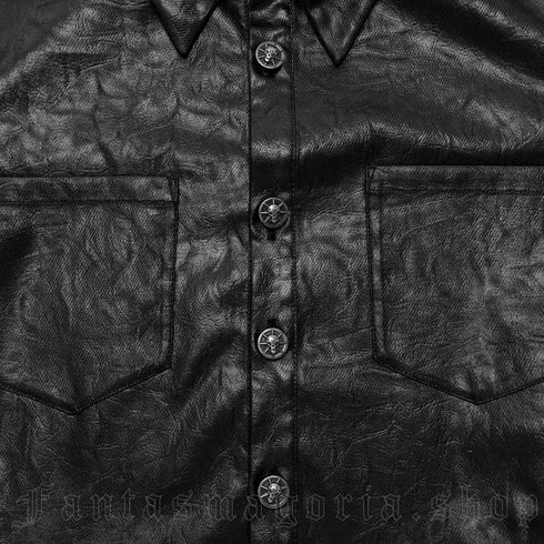 SiaLinda: Gothic Hemd Herren Falk, schwarz, Kunstleder Used-Look, Flügel-Applikation - SiaLinda.com