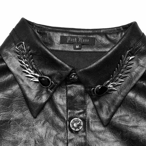 SiaLinda: Gothic Hemd Herren Falk, schwarz, Kunstleder Used-Look, Flügel-Applikation - SiaLinda.com