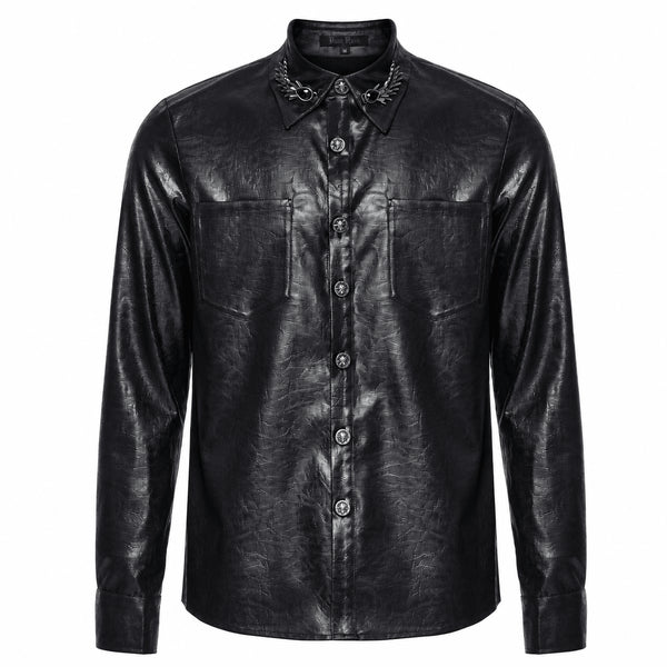 SiaLinda: Gothic Hemd Herren Falk, schwarz, Kunstleder Used-Look, Flügel-Applikation - SiaLinda.com