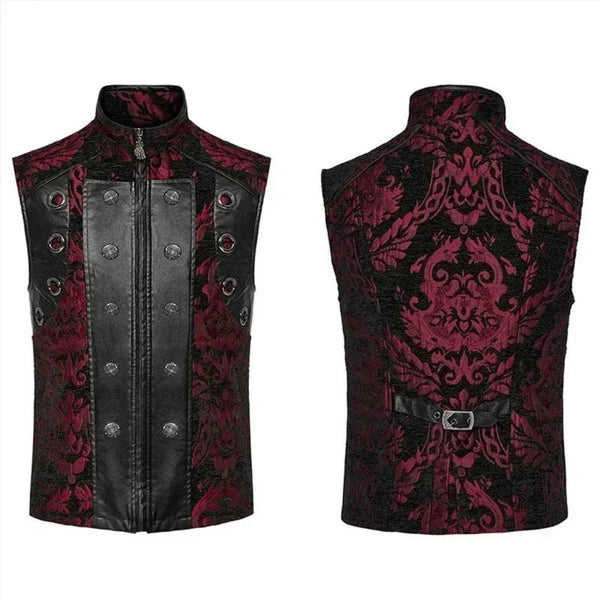 SiaLinda: Gothic Weste Herren schwarz rot Fero, Barock Brokat, ärmellos - SiaLinda.com