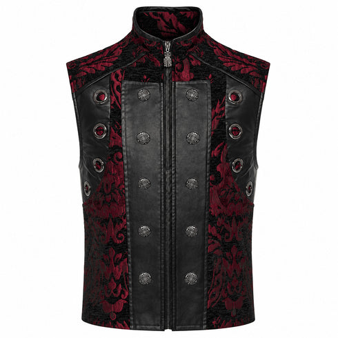 SiaLinda: Gothic Weste Herren schwarz rot Fero, Barock Brokat, ärmellos - SiaLinda.com