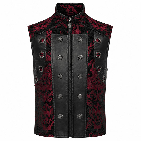 SiaLinda: Gothic Weste Herren schwarz rot Fero, Barock Brokat, ärmellos - SiaLinda.com