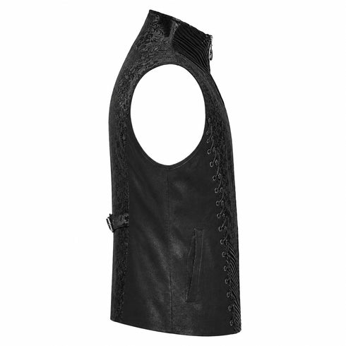 SiaLinda: Gothic Weste Herren Stehkragen Rune, schwarz, Jacquard, seitliche Schnürung - SiaLinda.com