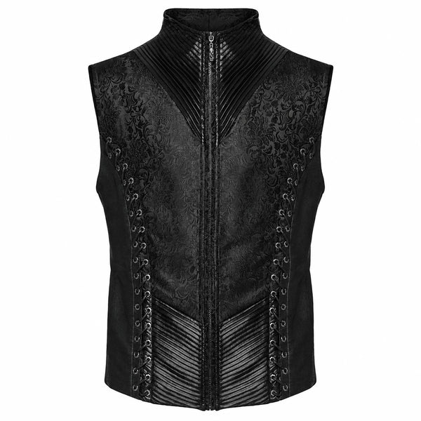 SiaLinda: Gothic Weste Herren Stehkragen Rune, schwarz, Jacquard, seitliche Schnürung - SiaLinda.com