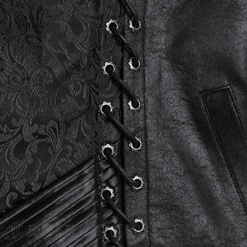 SiaLinda: Gothic Weste Herren Stehkragen Rune, schwarz, Jacquard, seitliche Schnürung - SiaLinda.com