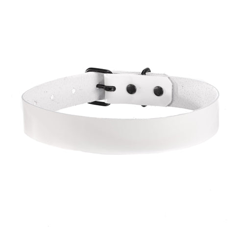 SiaLinda: Halsband Albina echtes Lackleder weiß, solo, mit kleinem oder großem Ring - SiaLinda.com