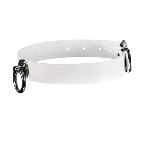 SiaLinda: Halsband Albina echtes Lackleder weiß, solo, mit kleinem oder großem Ring - SiaLinda.com