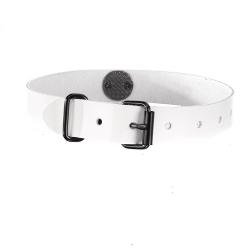 SiaLinda: Halsband Albina echtes Lackleder weiß, solo, mit kleinem oder großem Ring - SiaLinda.com