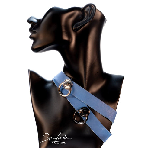 SiaLinda: Halsband Blue Sky, echtes Leder himmel blau, zwei O - Ringe 20mm zur Auswahl, Geschenkverpackung - SiaLinda.com