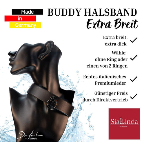 SiaLinda: Halsband Buddy schwarz 30mm Rindersoftleder, 2 Längen, pur oder mit O - Ring - SiaLinda.com