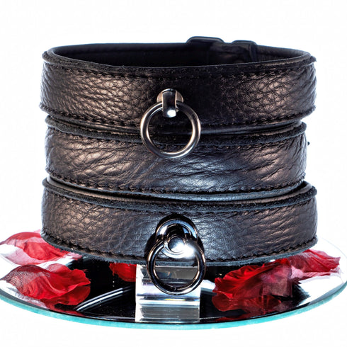 SiaLinda: Halsband echtes Elch Leder schwarz 30mm, solo oder mit O - Ring, Geschenkverpackung - SiaLinda.com