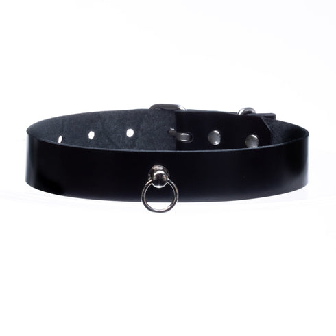 SiaLinda: Halsband echtes Lackleder schwarz mit kleinem O - Ring 12mm - SiaLinda.com