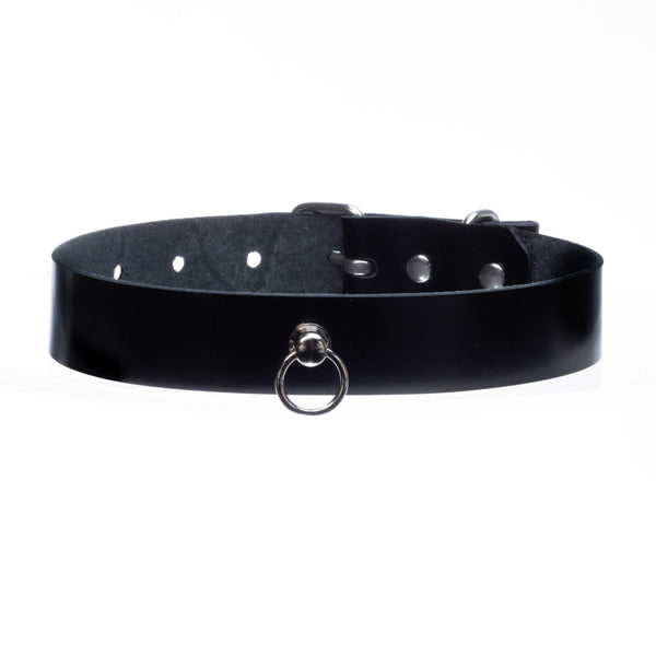 SiaLinda: Halsband echtes Lackleder schwarz mit kleinem O - Ring 12mm - SiaLinda.com