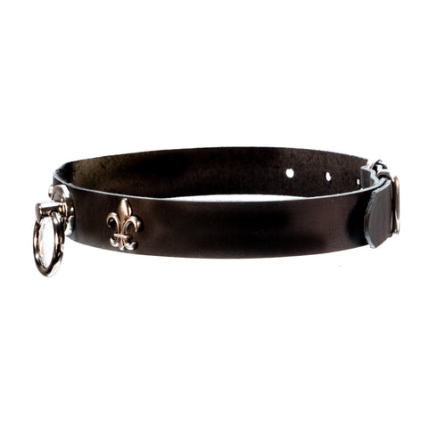 SiaLinda: Halsband echtes Leder schwarz mit großem O - Ring und zwei Königslilien, Geschenkverpackung - SiaLinda.com