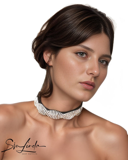 SiaLinda: Halsband Jolie Kristall Band silber, echt Rinds - Velourleder - SiaLinda.com
