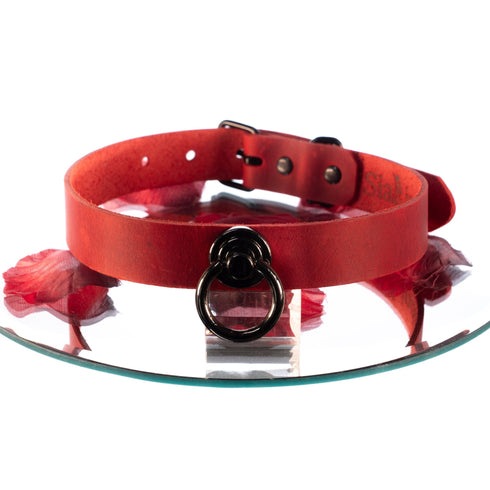 SiaLinda: Halsband Leder Serie Nummer 12 Rot, mit großem O - Ring 20mm, Geschenkverpackung - SiaLinda.com