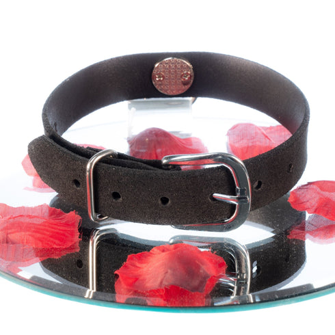 SiaLinda: Halsband Leia rotes Kristall und Ring silber, echt Rinds - Velourleder - SiaLinda.com